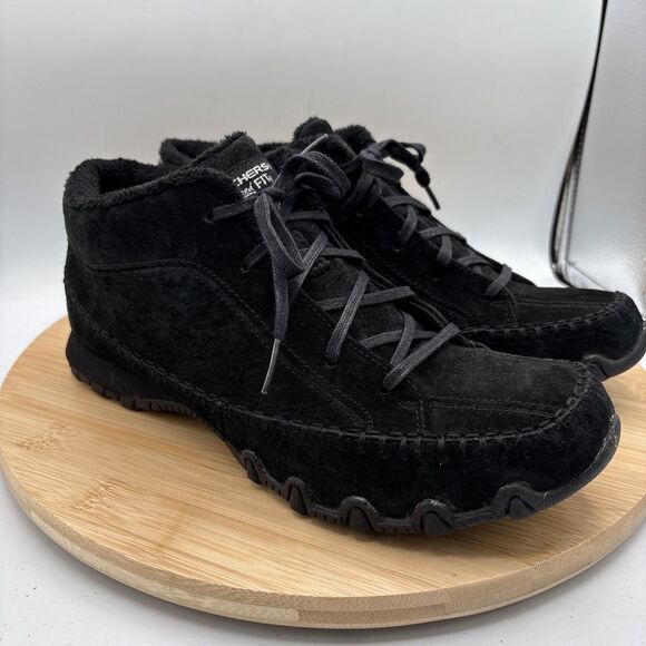 Skechers Relaxed Fit Bikers Totem Pole Boots Black Suede Lace Up Women's Size 9 - Picture 2 of 9
